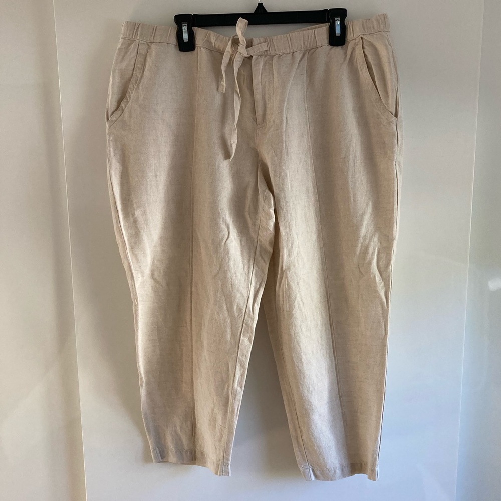 NWOT! Beige linen crop tapered pants Petite XL